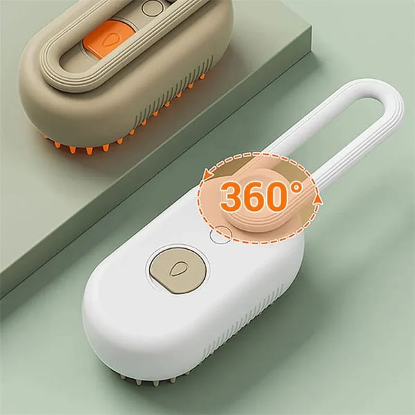 2 Piece Pet Steam Brush Set 3 in 1 Electric Spray Hair Removal Comb, White and Brown, USB