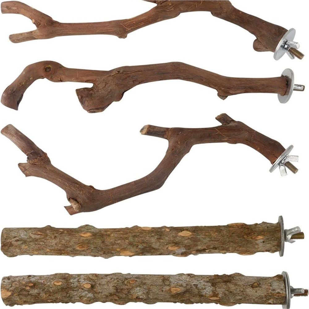 5PCS Bird Perch Stand Natural Wooden Parrot Stand Branch,3 Grape Wood Perch,2 Stand,Paw Grinding Fork Parakeet Chewing Stick Exercise Training (25cm)