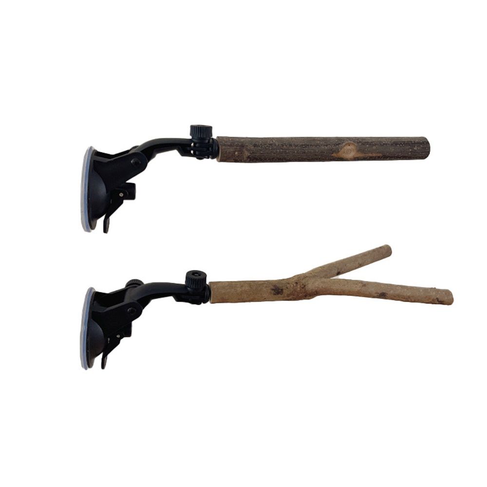 2 Pcs Parrot Perch Stand, Strong Suction Cup Bird Perch, for Window Mirror Car Shower Ceramic Tiles Bath Wood Training Perch(Standing pole+tree branch15cm)