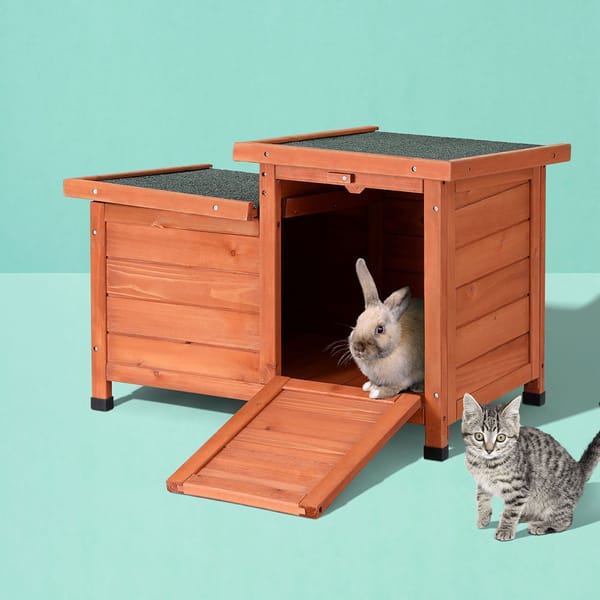 i.Pet Outdoor Cat House Rabbit Hutch Wooden Shelter Indoor Cat House Outdoor Condo Small Enclosure