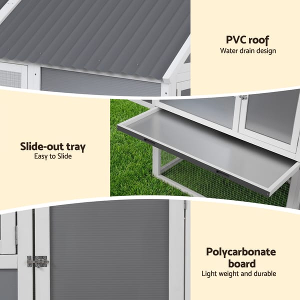 i.Pet Chicken Coop Large Outdoor Rabbit Hutch Chook House Hatch Box With Run Grey White