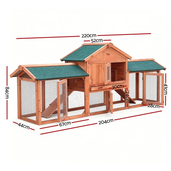 i.Pet Chicken Coop Rabbit Hutch 220cm x 44cm x 84cm Large Chicken Coop Run Wooden Outdoor Cage House