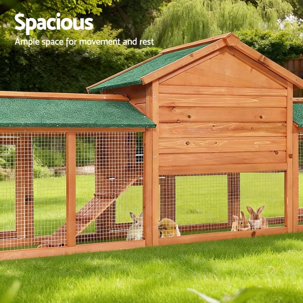 i.Pet Chicken Coop Rabbit Hutch 220cm x 44cm x 84cm Large Chicken Coop Run Wooden Outdoor Cage House
