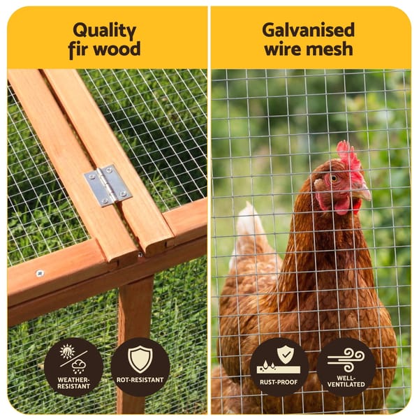 i.Pet Chicken Coop Wooden Pet Run Rabbit Hutch Large Outdoor Cage with Play Area Brown