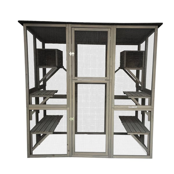 Samland Wooden Cat Cage Walk in Cat Condo House Kitten Ferret Enclosure Cage