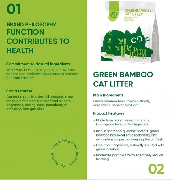Purr Haven Green Bamboo Cat Litter | 3 Packs | 2.5 kg Per Pack
