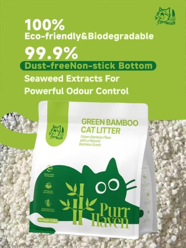Purr Haven Green Bamboo Cat Litter | 3 Packs | 2.5 kg Per Pack