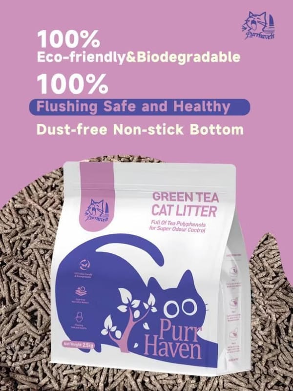 Purr Haven Green Tea Cat Litter | 1 Carton | 6 Packs Per Carton | 2.5kg Per Pack