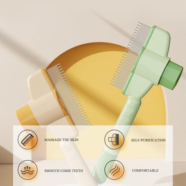 Self-Cleaning Fur Brush for Dogs and Cats, Pet Hair Brush with Easy Clean, Grooming Tool, Green