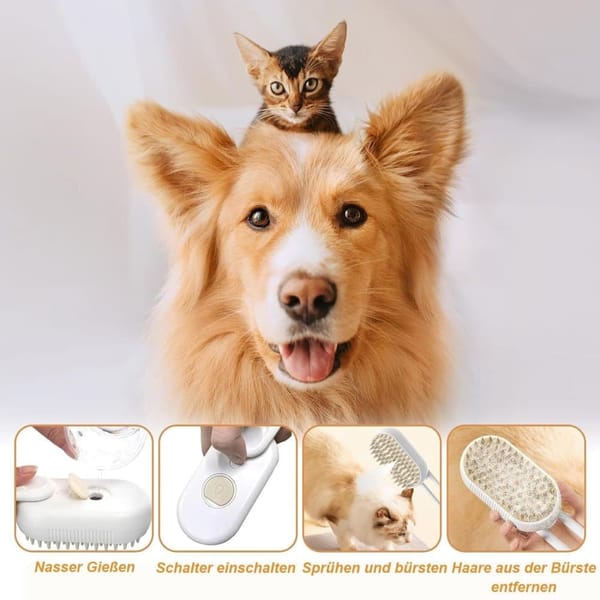 Pet Steam Brush with Spray and Massage Comb for Cats and Dogs