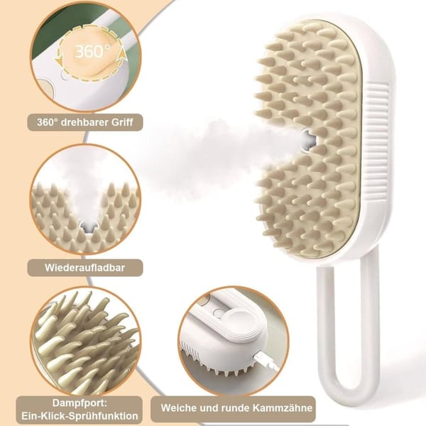 Pet Steam Brush with Spray and Massage Comb for Cats and Dogs