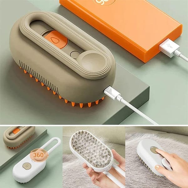 Pet Steam Brush with Spray and Massage Comb for Cats and Dogs