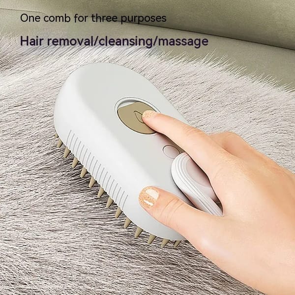 2 Piece Pet Steam Brush Set 3 in 1 Electric Spray Hair Removal Comb, White and Brown, USB