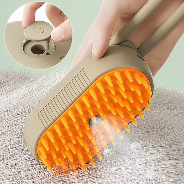 2 Piece Pet Steam Brush Set 3 in 1 Electric Spray Hair Removal Comb, White and Brown, USB