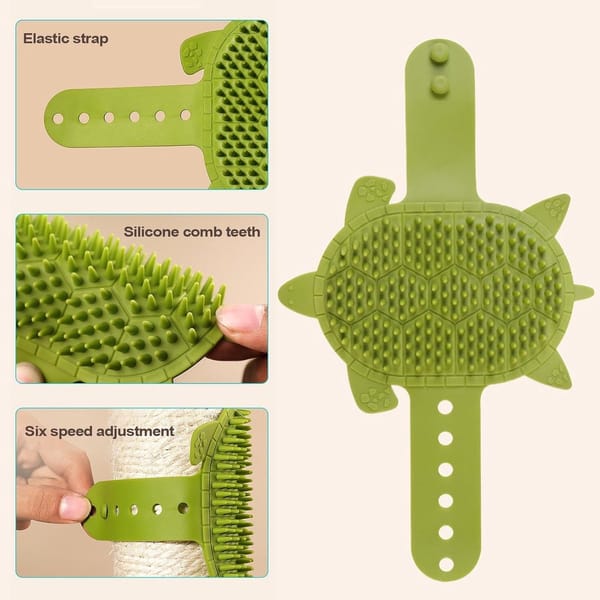 Self-Grooming Brush for Cats - Self-Massaging Scratching Post - Silicone Massager - Adjustable Scratching Post for Cats - Relieves Facial Itching - 203 Teeth Shedding Brush & Trimmer - Removable Storage Tray - Professional Hair Removal