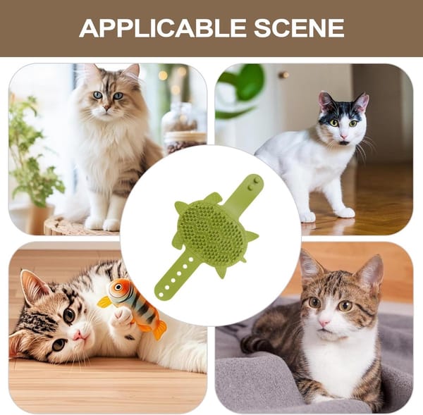 Self-Grooming Brush for Cats - Self-Massaging Scratching Post - Silicone Massager - Adjustable Scratching Post for Cats - Relieves Facial Itching - 203 Teeth Shedding Brush & Trimmer - Removable Storage Tray - Professional Hair Removal