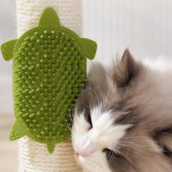 Self-Grooming Brush for Cats - Self-Massaging Scratching Post - Silicone Massager - Adjustable Scratching Post for Cats - Relieves Facial Itching - 203 Teeth Shedding Brush & Trimmer - Removable Storage Tray - Professional Hair Removal