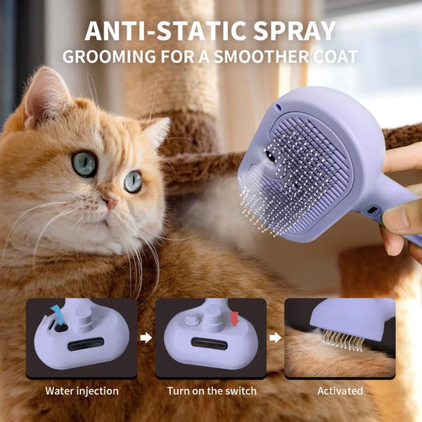 Self-Cleaning Brush - Antistatic - Pet - 3-in-1 - Purple - 1st