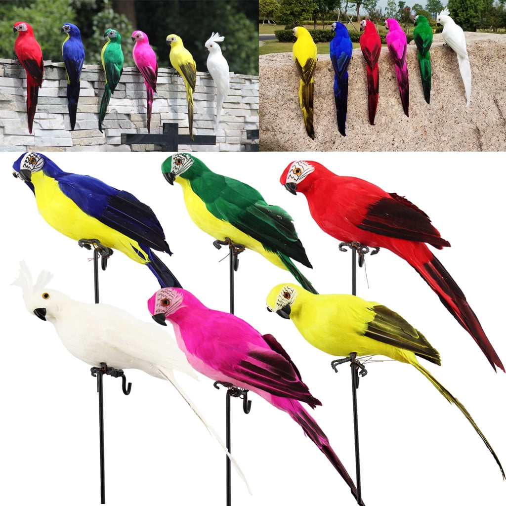 PALIFEUR Fake Parrot, 10 x 0.4 Inch Realistic Artificial Birds Model, Fade Birds for Garden Patio Yard Lawns Tropical Tree Wall, Decorative Birds White