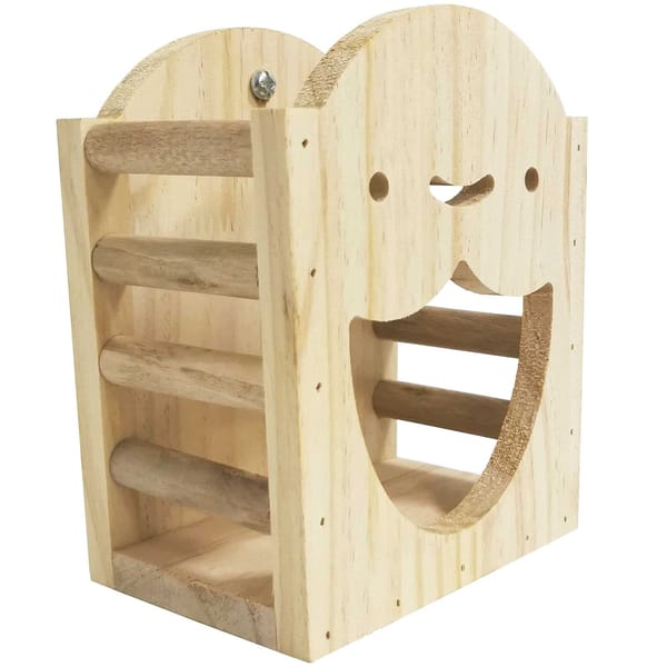 Rabbit Hay Feeder Rack Wood Grass Holder Less Wasted Hay Box Food Feeding Manger Hanging Hay Dispenser for Bunny Chinchilla Guinea Pigs Small Animals（Smiling Grass Frame）