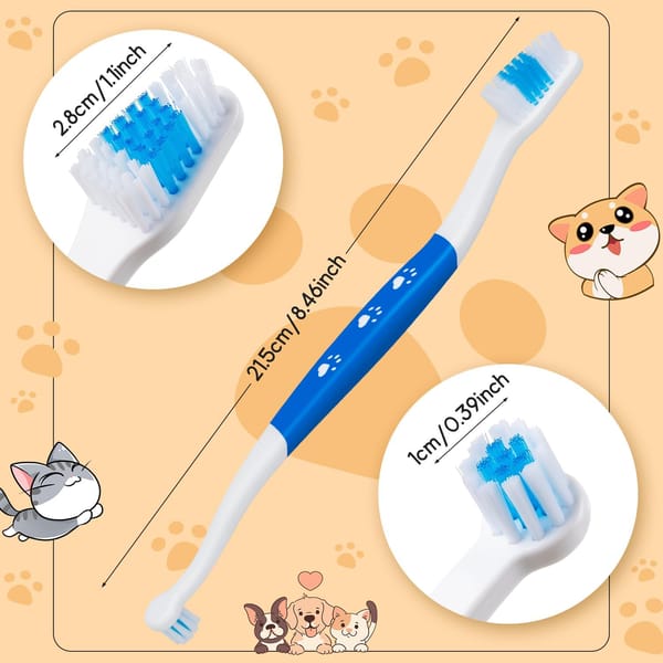 Petluno Pet Toothbrush for Dogs, Cats, Double Headed with Soft Bristles, Easy Teeth Cleaning, Non Slip Dog Toothbrushes in Bulk (Pack of 6) 6 Pcs