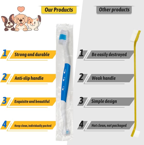 Petluno Pet Toothbrush for Dogs, Cats, Double Headed with Soft Bristles, Easy Teeth Cleaning, Non Slip Dog Toothbrushes in Bulk (Pack of 6) 6 Pcs