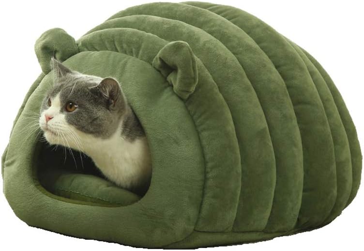 Green Cat Bed Cave - Cozy Pet House for Cats - Soft Kitten Sleeping Bed