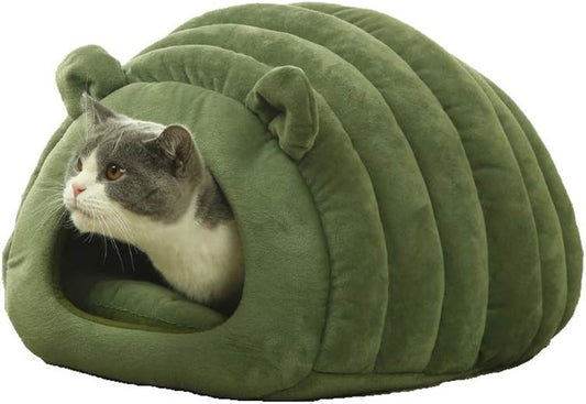 Green Cat Bed Cave - Cozy Pet House for Cats - Soft Kitten Sleeping Bed