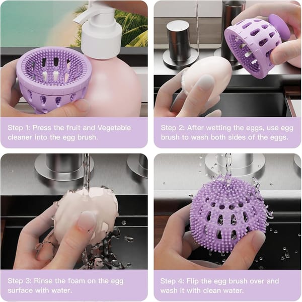 Silicone Egg Brush Cleaner with Suction Cup, Premium Fresh Egg Washer and Brush for Easy Cleaning of Farm-Fresh Eggs (Green)