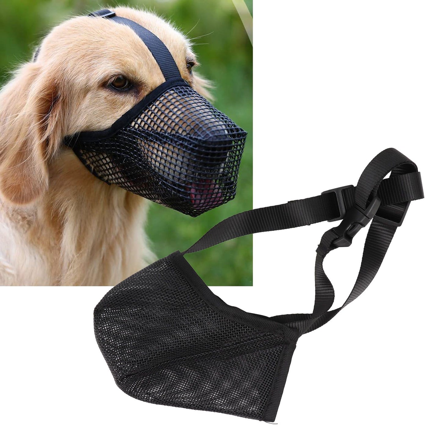 **Soft Mesh Dog Muzzle – Adjustable Anti-Scavenge & Training Muzzle – Breathable PVC & Nylon – M - L Dogs