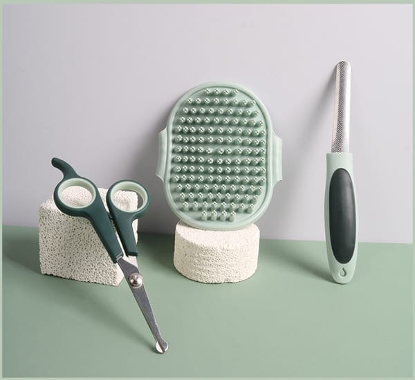 Grey and Green Complete 8-Piece Pet Grooming Kit - Essential Dog & Cat Care Tools with Brushes, Nail Clippers, Scissors & Portable Case
