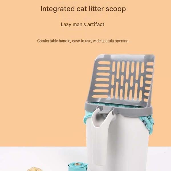All-in-one Cat Litter Scoop Includes 4 rolls of trash bags - Detachable High-Capacity Waste Storage Bin with Garbage Bags, PP Material Cat Cleaning Tool for Efficient Litter Box Maintenance